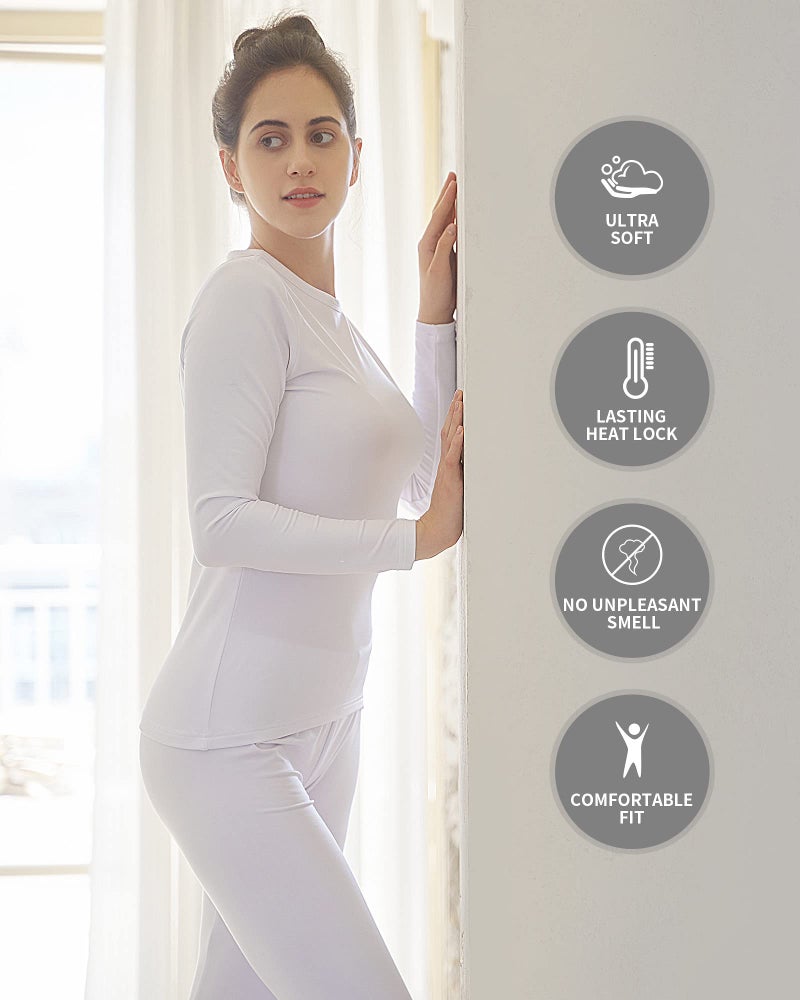 WEERTI Thermal Underwear for Women Long Johns with Fleece Lined Base Layer Women Cold Weather Top Bottom White - Image 5